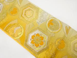 アンティーク　丸紋に亀甲・花模様織り出し袋帯（着用可）